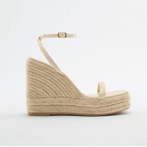Zara Shoes | Nwt Zara Leather Wedge Sandals | Color: Cream